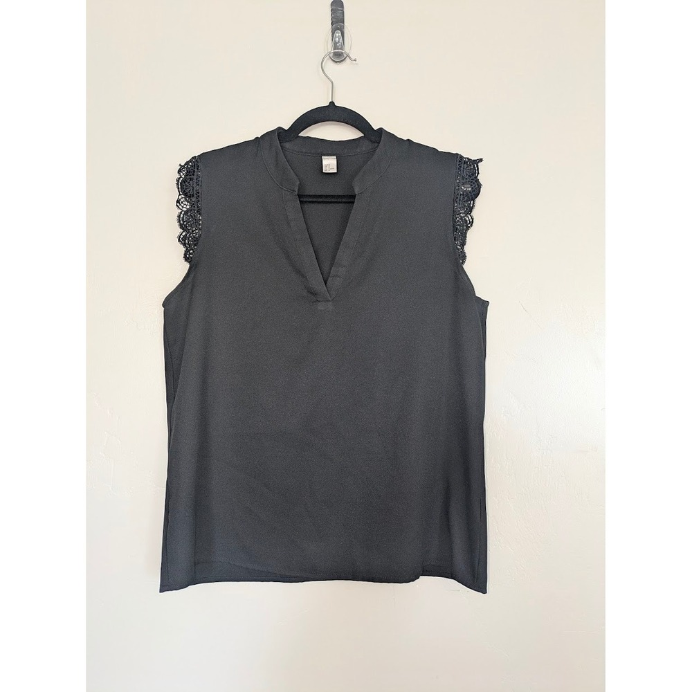 2 Pack Sleeveless Blouse Medium Black Pink Lace Trim V Neck Top Feminine Office - Picture 7 of 8